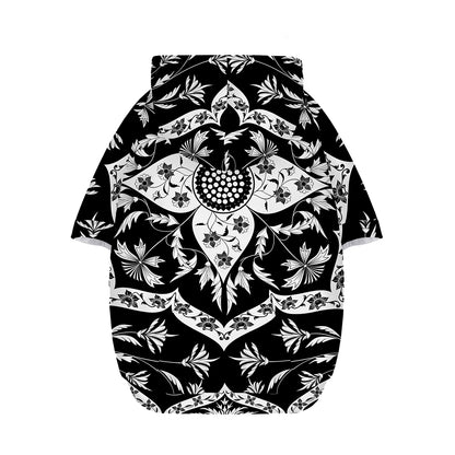 Black And White Lotus Mandala Print Dog Zip Up Hoodie