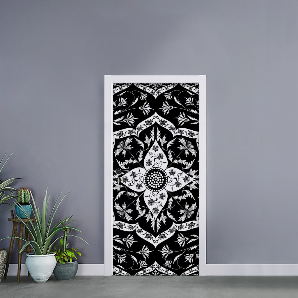 Black And White Lotus Mandala Print Door Sticker