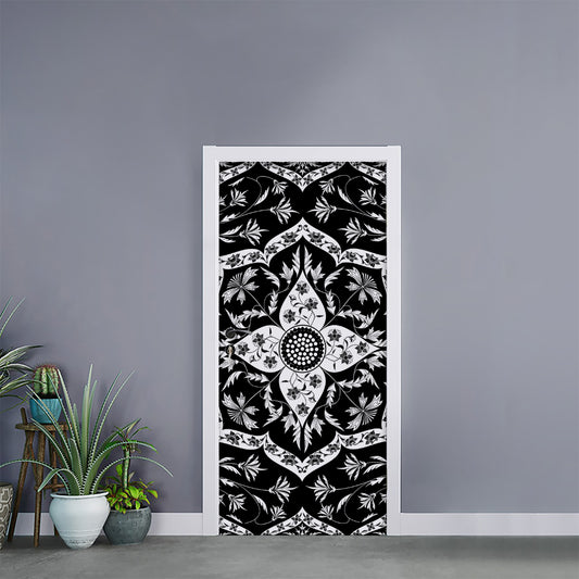 Black And White Lotus Mandala Print Door Sticker