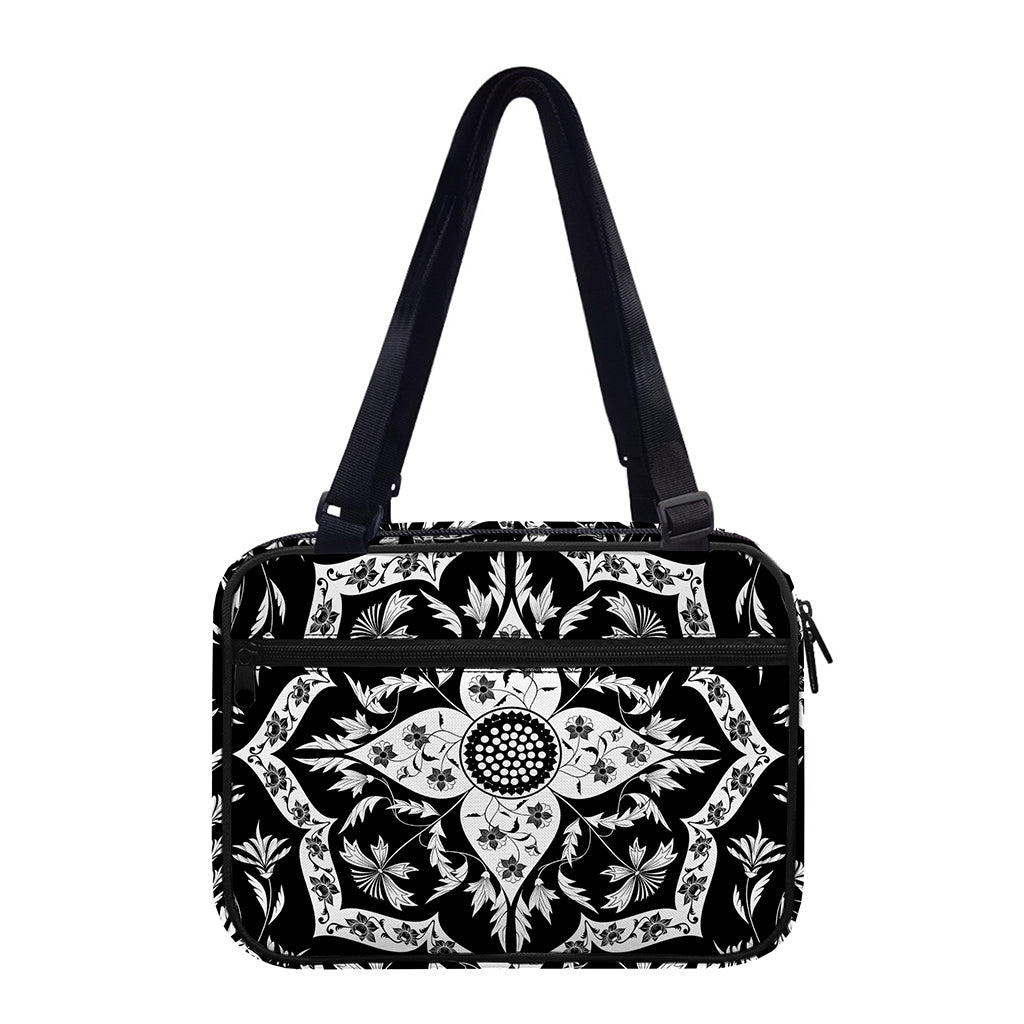 Black And White Lotus Mandala Print Double Strap Bible Bag