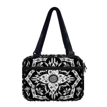 Black And White Lotus Mandala Print Double Strap Bible Bag