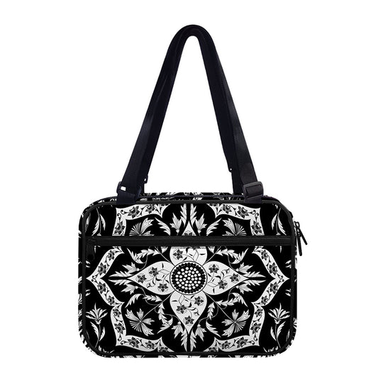 Black And White Lotus Mandala Print Double Strap Bible Bag