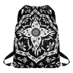 Black And White Lotus Mandala Print Drawstring Backpack