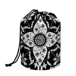 Black And White Lotus Mandala Print Drawstring Makeup Bag