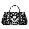 Black And White Lotus Mandala Print Duffel Bag
