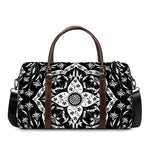 Black And White Lotus Mandala Print Duffle Bag