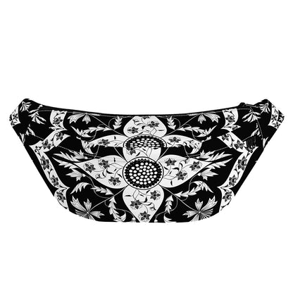 Black And White Lotus Mandala Print Fanny Pack
