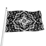 Black And White Lotus Mandala Print Flag