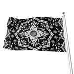 Black And White Lotus Mandala Print Flag