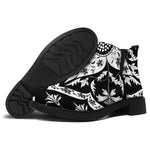 Black And White Lotus Mandala Print Flat Ankle Boots