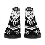 Black And White Lotus Mandala Print Flat Ankle Boots