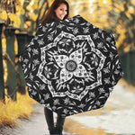 Black And White Lotus Mandala Print Foldable Umbrella
