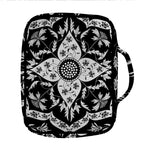 Black And White Lotus Mandala Print Front Pocket Bible Bag