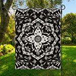 Black And White Lotus Mandala Print Garden Flag