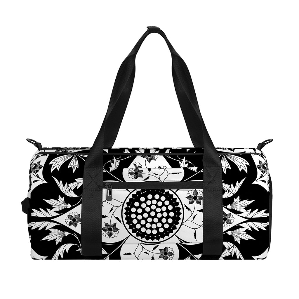 Black And White Lotus Mandala Print Gym Bag