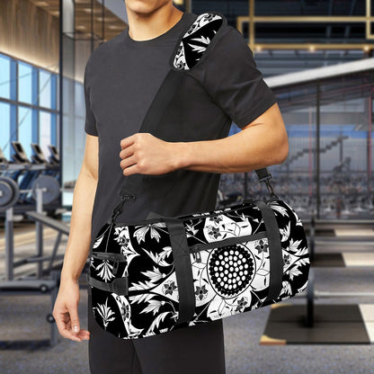 Black And White Lotus Mandala Print Gym Bag