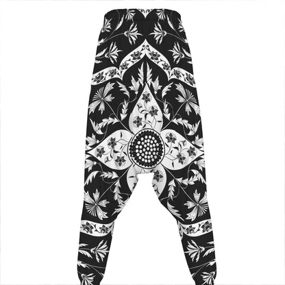 Black And White Lotus Mandala Print Hammer Pants