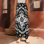 Black And White Lotus Mandala Print Harem Pants