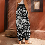 Black And White Lotus Mandala Print Harem Pants