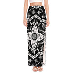 Black And White Lotus Mandala Print High Slit Maxi Skirt
