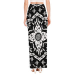 Black And White Lotus Mandala Print High Slit Maxi Skirt