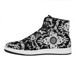 Black And White Lotus Mandala Print High Top Leather Sneakers
