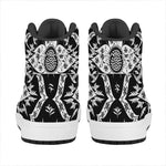 Black And White Lotus Mandala Print High Top Leather Sneakers