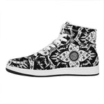 Black And White Lotus Mandala Print High Top Leather Sneakers
