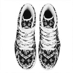 Black And White Lotus Mandala Print High Top Leather Sneakers