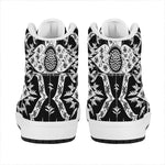 Black And White Lotus Mandala Print High Top Leather Sneakers