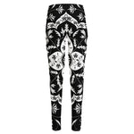 Black And White Lotus Mandala Print High-Waisted Pocket Leggings