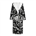 Black And White Lotus Mandala Print Hooded Bathrobe