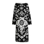 Black And White Lotus Mandala Print Hooded Bathrobe