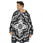 Black And White Lotus Mandala Print Hoodie Blanket