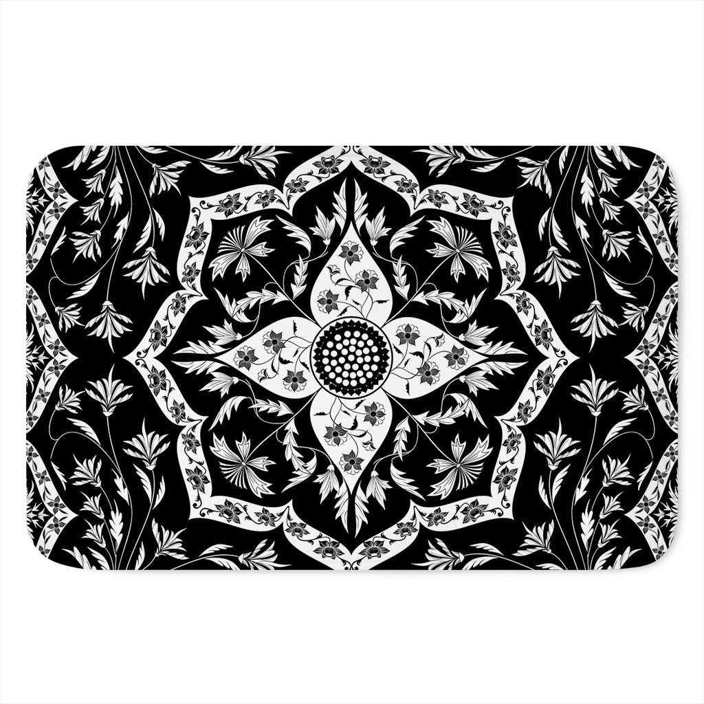Black And White Lotus Mandala Print Indoor Door Mat
