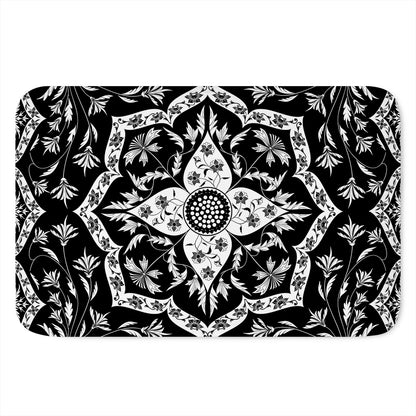 Black And White Lotus Mandala Print Indoor Door Mat