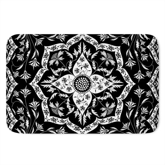 Black And White Lotus Mandala Print Indoor Door Mat