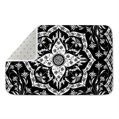 Black And White Lotus Mandala Print Indoor Door Mat