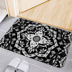 Black And White Lotus Mandala Print Indoor Door Mat