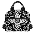 Black And White Lotus Mandala Print Insulated Lunch Bag