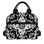 Black And White Lotus Mandala Print Insulated Lunch Bag