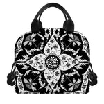 Black And White Lotus Mandala Print Insulated Lunch Bag