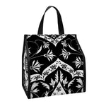 Black And White Lotus Mandala Print Insulated Lunch Tote