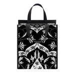 Black And White Lotus Mandala Print Insulated Lunch Tote