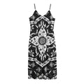 Black And White Lotus Mandala Print Jersey Midi Cami Dress