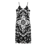 Black And White Lotus Mandala Print Jersey Midi Cami Dress