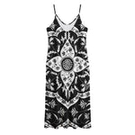 Black And White Lotus Mandala Print Jersey Midi Cami Dress