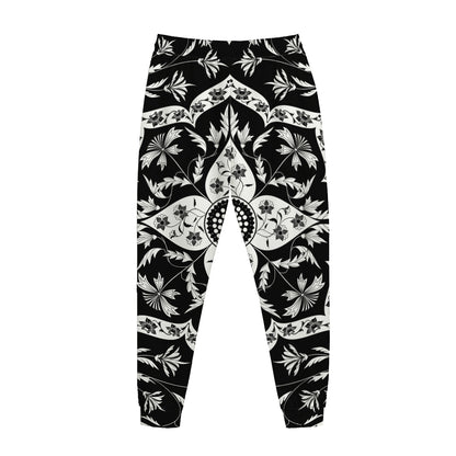 Black And White Lotus Mandala Print Jogger Pants