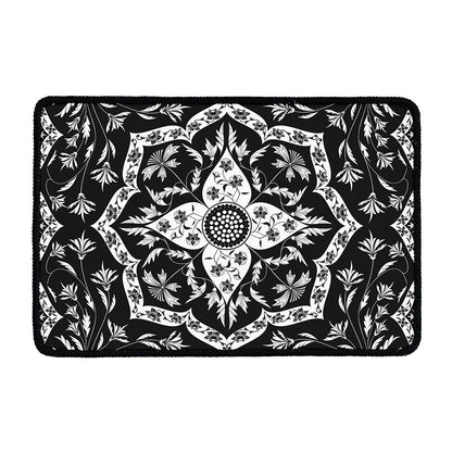 Black And White Lotus Mandala Print Kitchen Mat