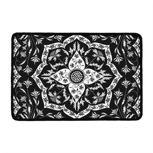 Black And White Lotus Mandala Print Kitchen Mat